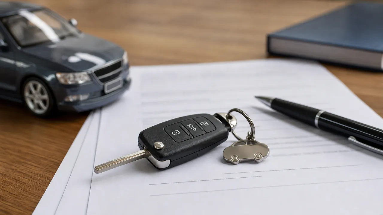 Garantie pour une voiture d'occasion : contrat et clés sur un bureau