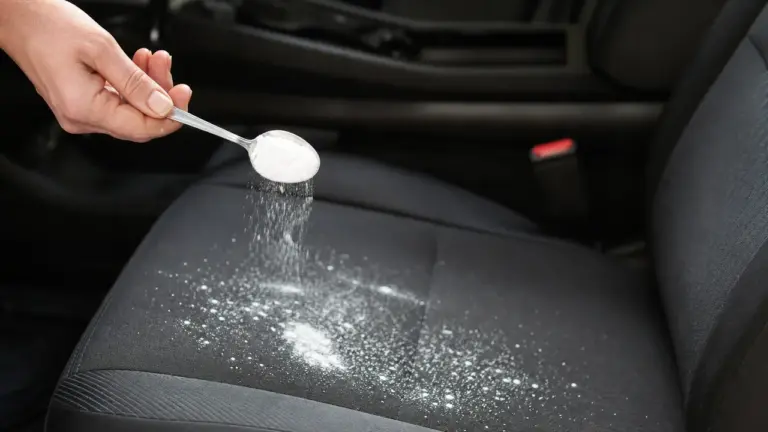 Enlever odeur dans voiture avec du bicarbonate sur un siège